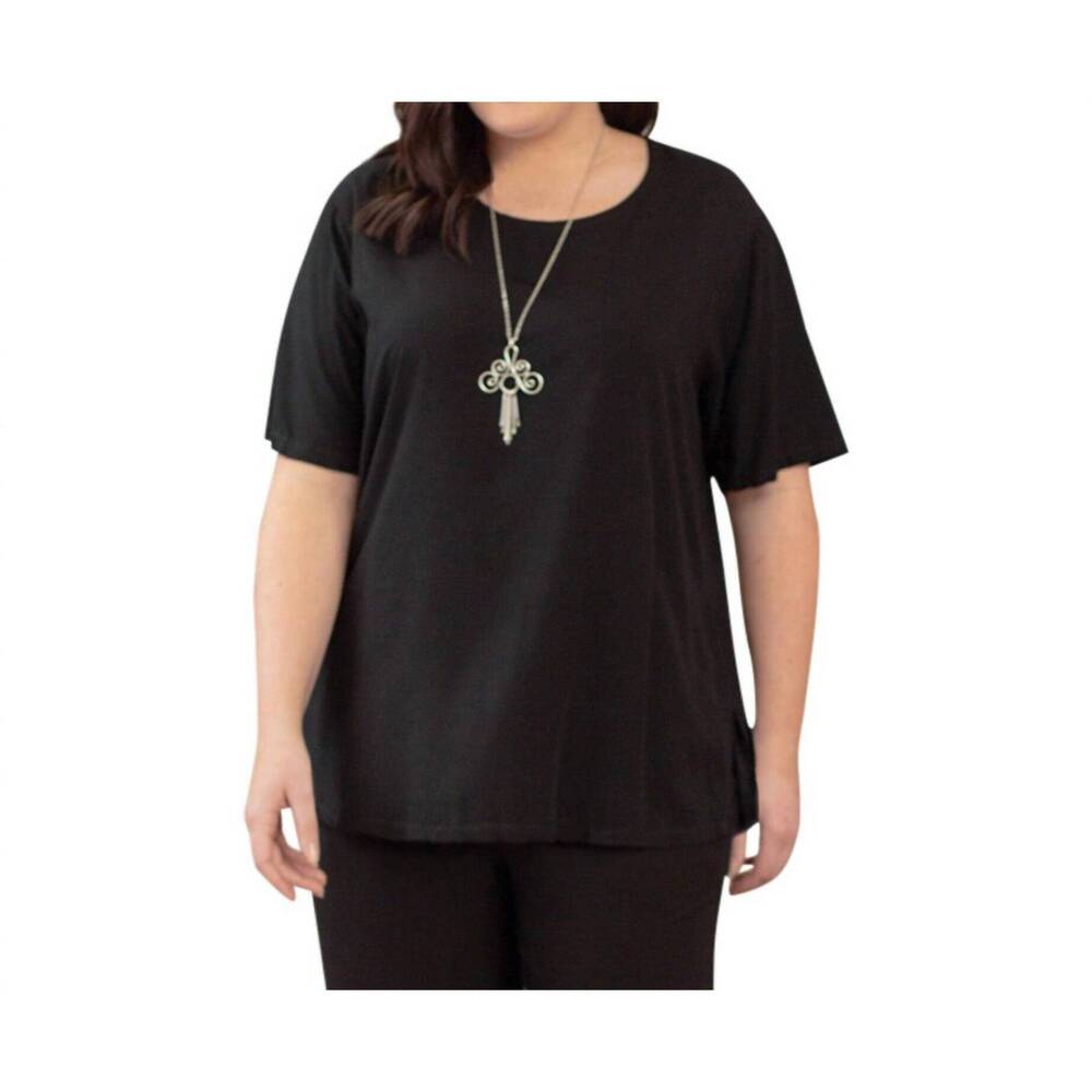 NEW ON THE PLUS SIDE rayon short sleeve top - plus in black